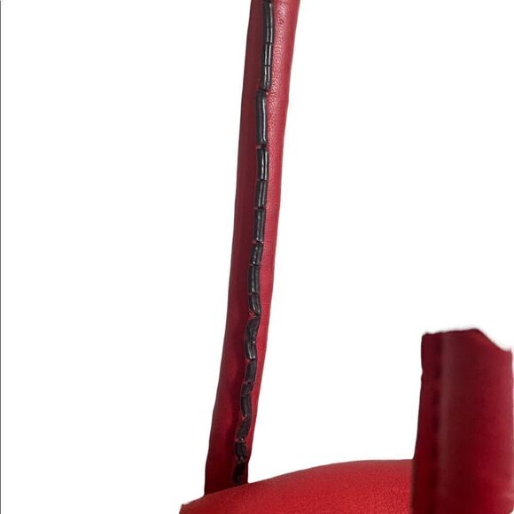 B. MAKOWSKY Red Leather Gold Hardware Tall Handles  Shoulder Bag Tote - Picture 5 of 12